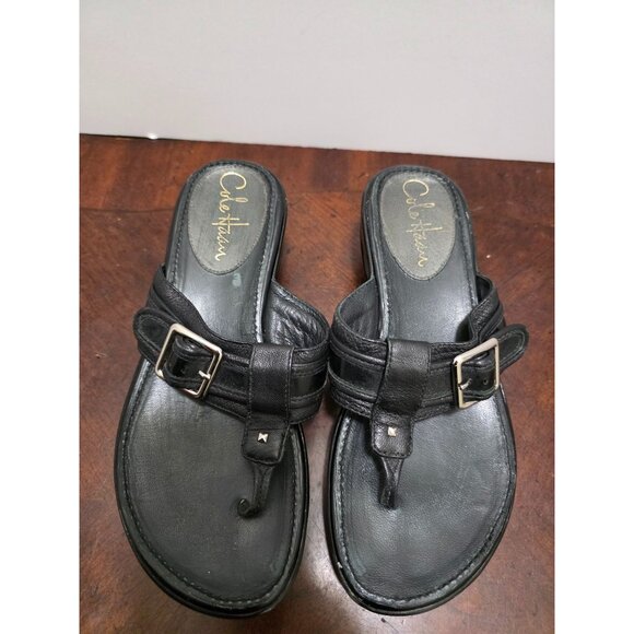 Cole Haan Women's Black Leather Buckle Strap Sandals Size 5.5B - Picture 2 of 9